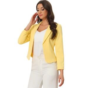 Allegra K‎ Yellow Blazer Open Front 3/4 Sleeve Casual Cropped Jacket XL NWT